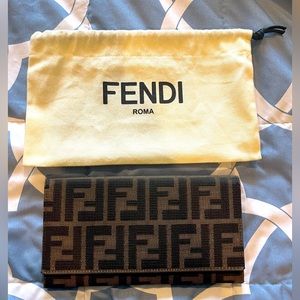 FENDI MONOGRAM VINTAGE FABRIC LONG RECTANGLE WALLET WITH ZIPPER